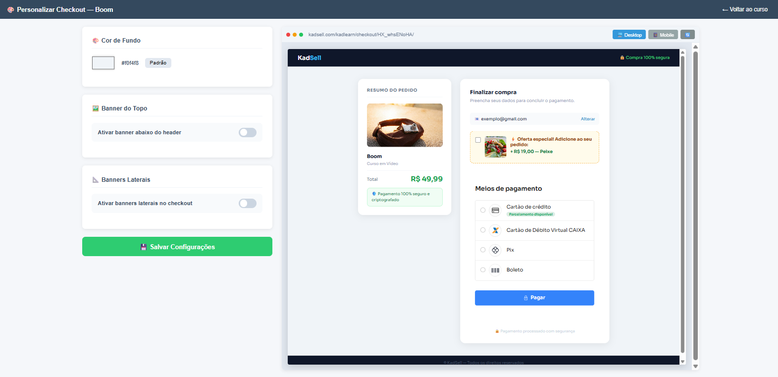 Checkout personalizado do KadLearn